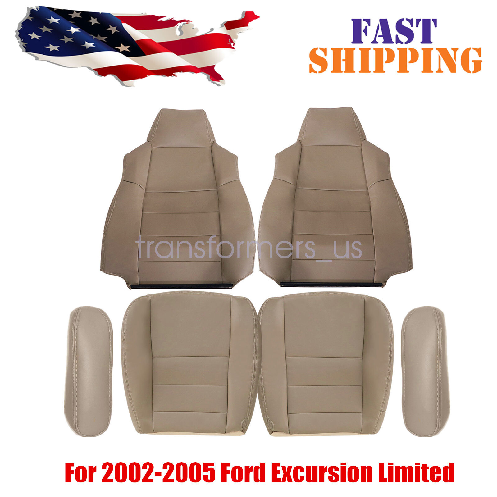Front Leather Seat Cover For 2002 2003 2004 2005 Ford Excursion Limited XLT Tan