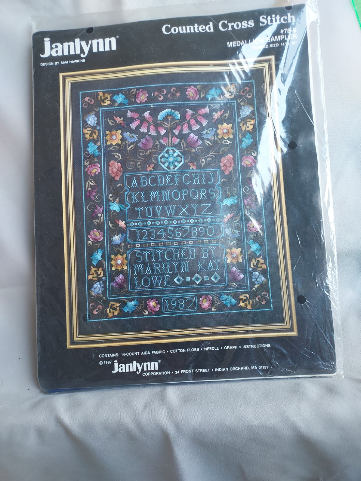 New Janlynn Counted Cross Stitch Medallion Sampler Kit #78-9 by Sam Hawkins 1987