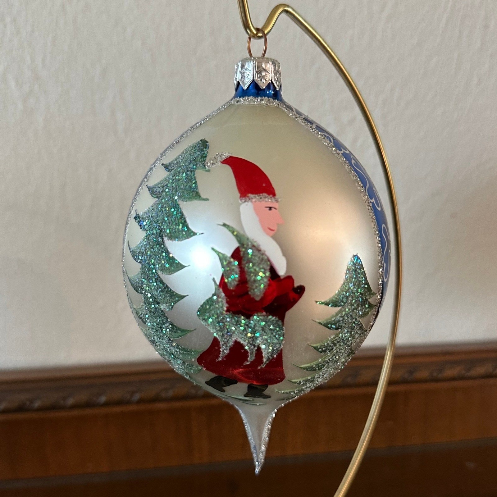 Christopher Radko Jumbo Fantasia Santa Teardrop Glass Christmas Ornament 6\'\'