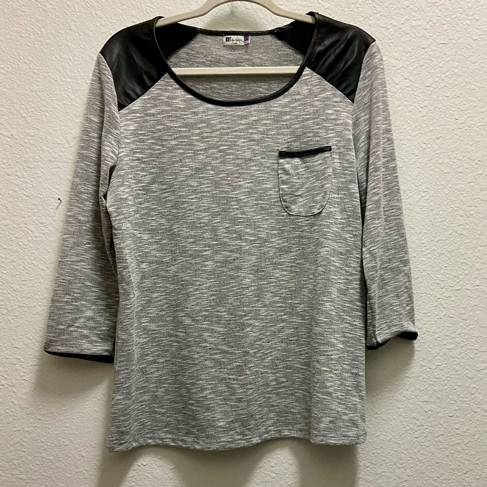 NEW Gray & Faux Black Leather Top NEW Gray & Faux Black Leather Top