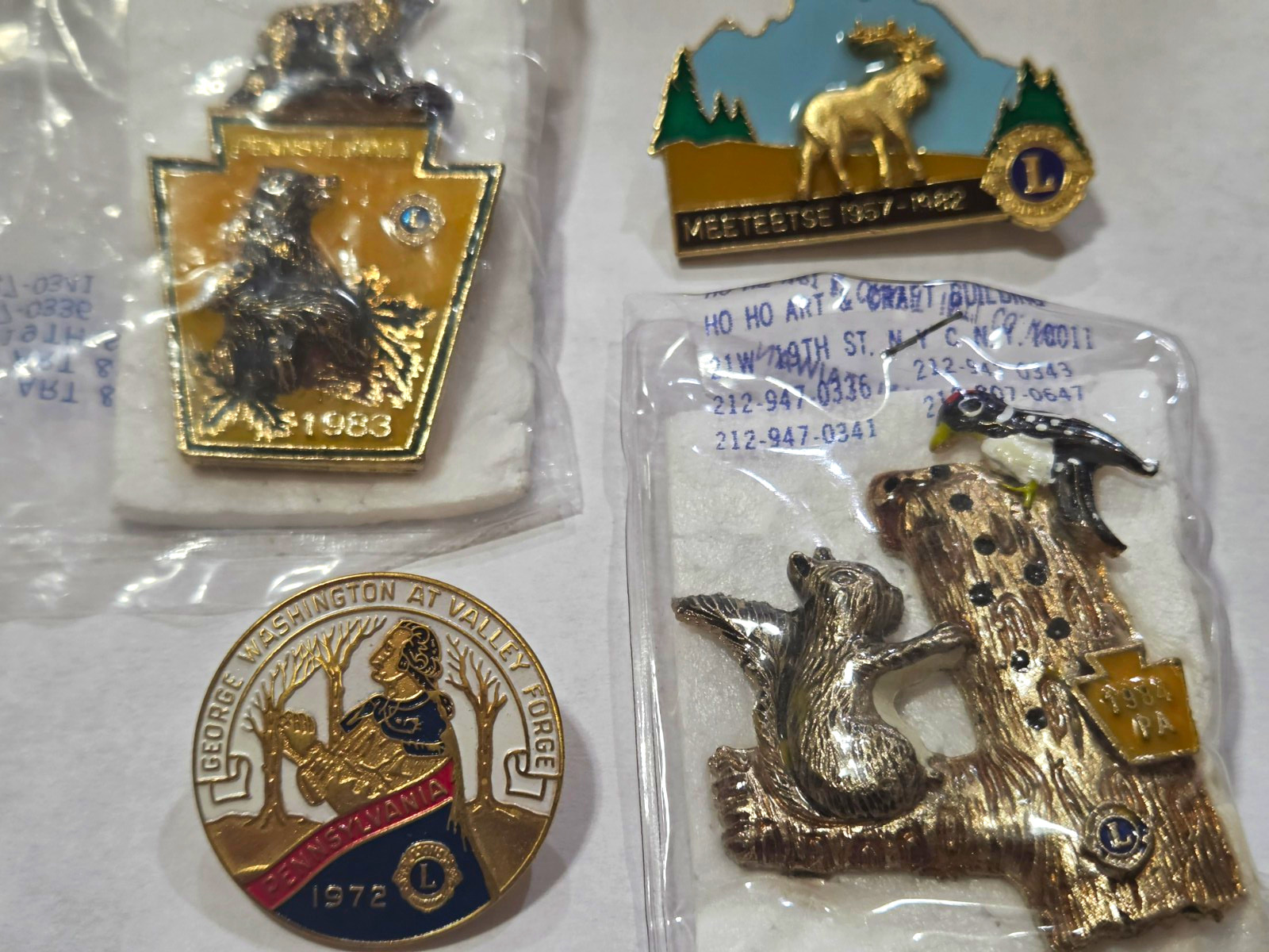 Lot 4 Vintage Lions Club Pins Pennsylvania 1972 Valley Forge 1983 Bear 1984