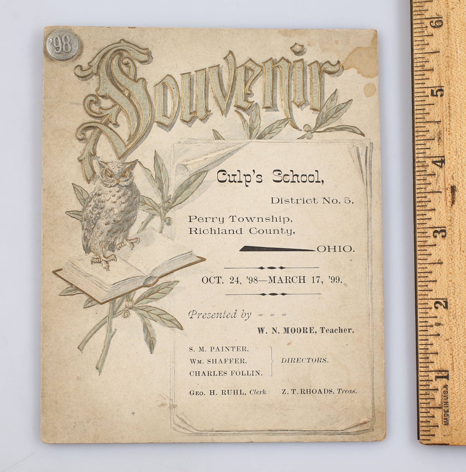Antique 1898-99 Culp\'s School Student Souvenir Richland County Ohio