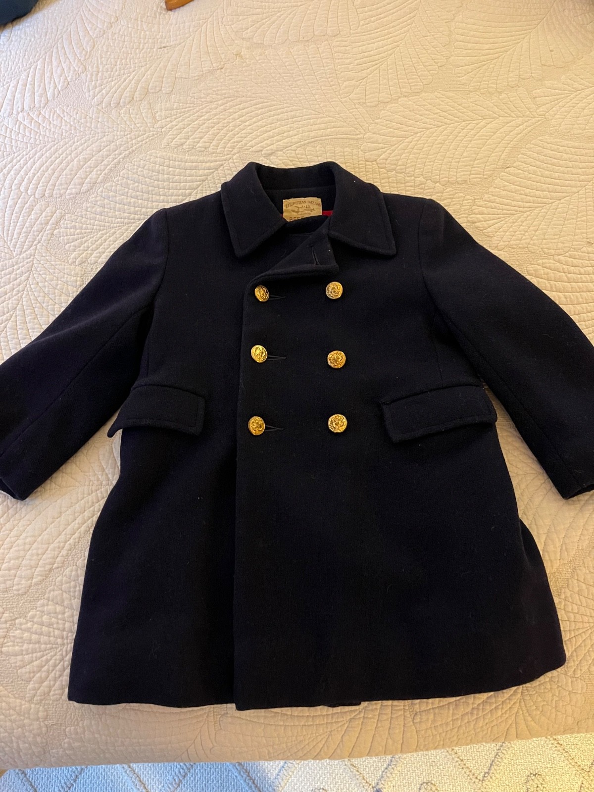 Vintage 50s Boy\'s Navy Blue Wool Winter Coat, Size 4