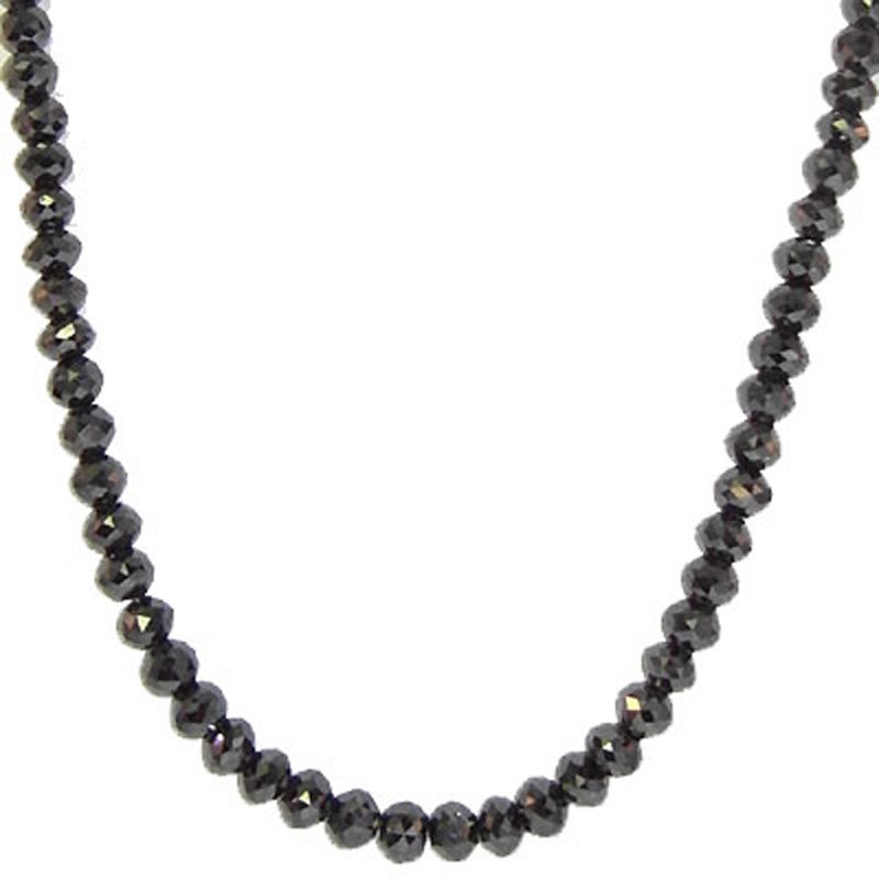 49.03 Ct BLACK MOISSANITE FACETED BEADS NECKLACE 925 SILVER CLASP 18 inch