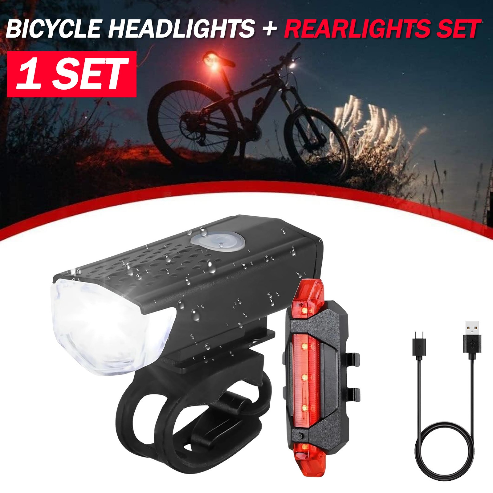 1-10 Set USB Rechargeable LED Bicycle Headlight Bike Front Rear Lamp Cycling USA