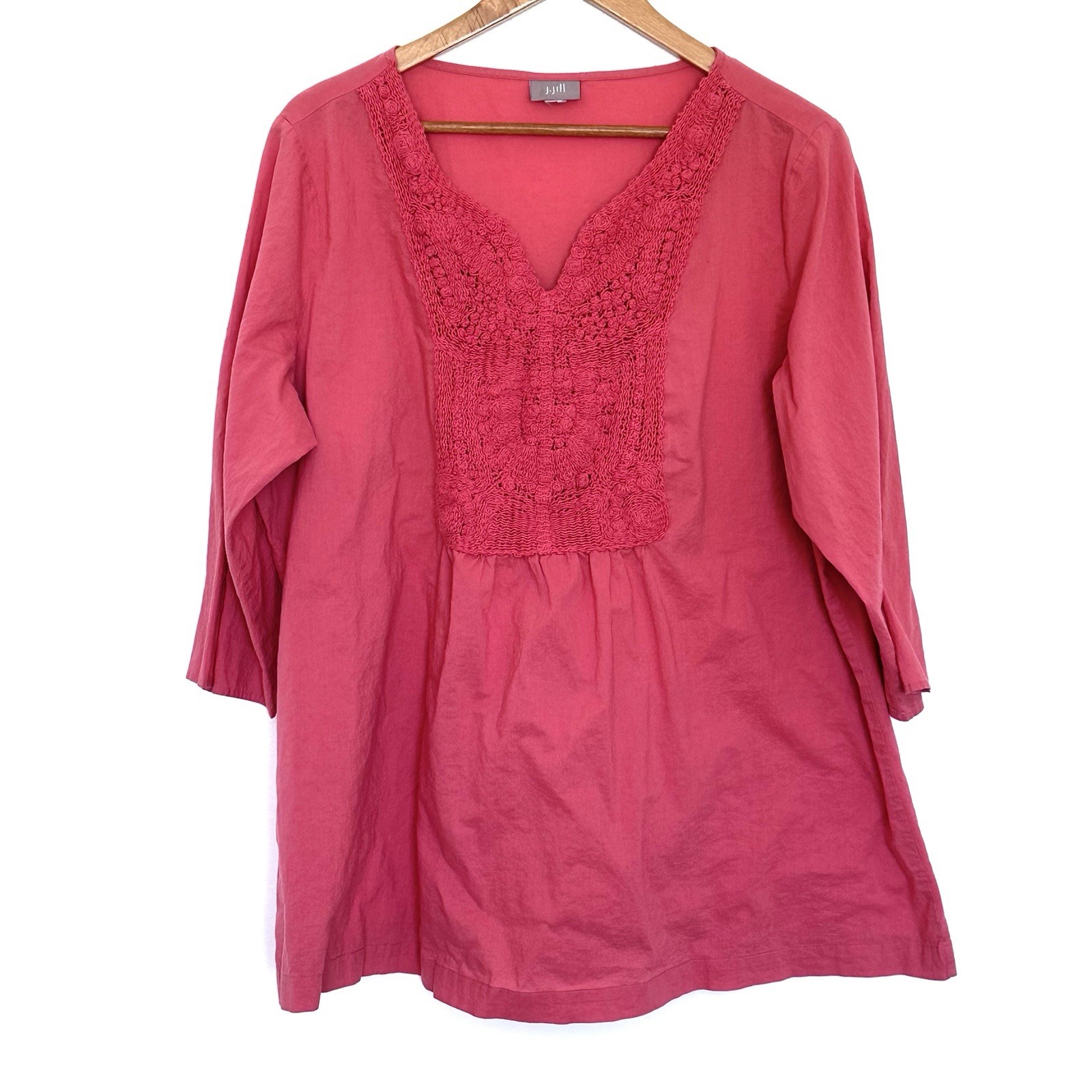 J. Jill Plus Shirt Women’s 2X Pink Crochet Neck 3/4 Sleeve Lightweight Top J. Jill Plus Shirt Women’s 2X Pink Crochet Neck 3/4 Sleeve Lightweight Top