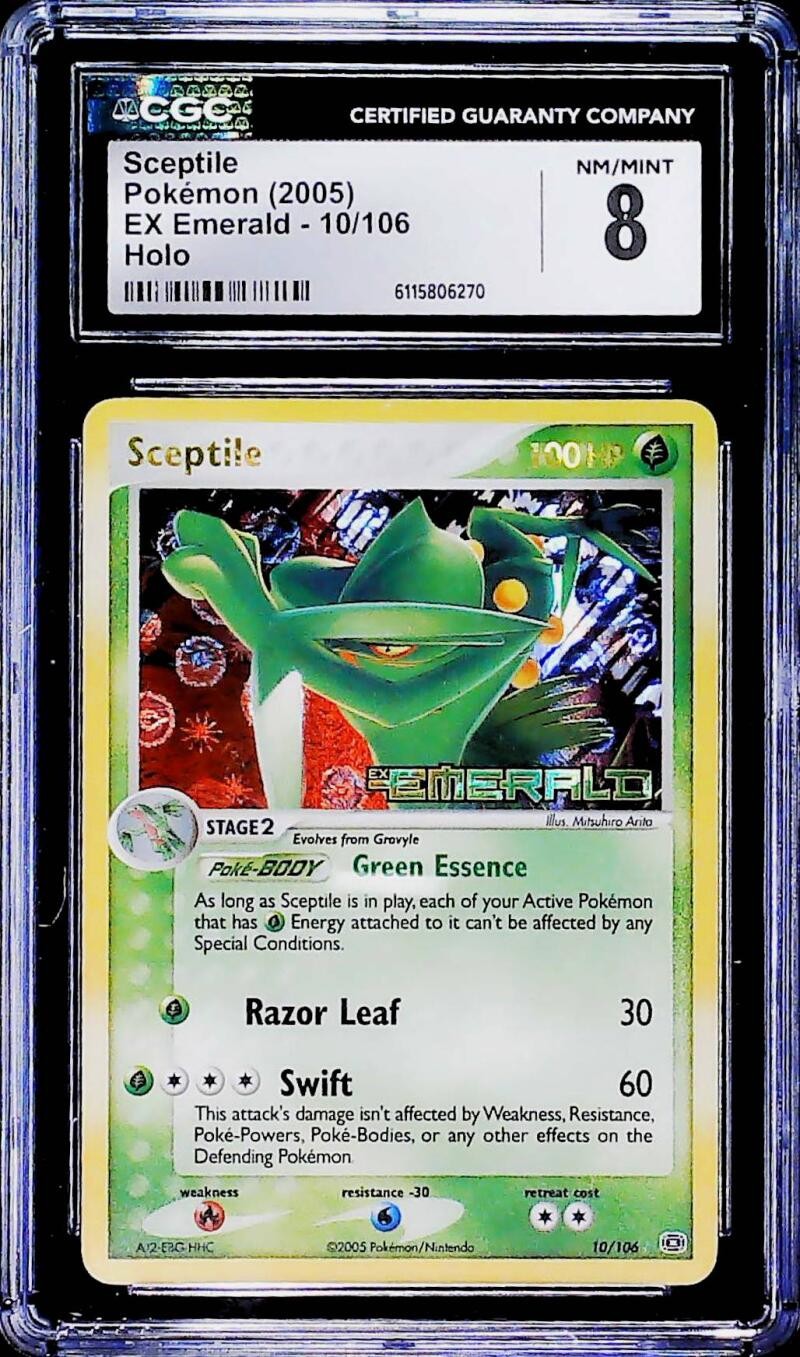 Pokemon Sceptile Reverse Holo (stamped) EX Emerald 10/106 CGC 8 NM-MT Pokemon Sceptile Reverse Holo (stamped) EX Emerald 10/106 CGC 8 NM-MT