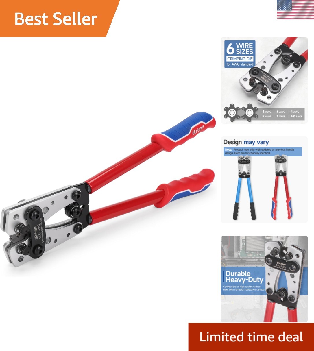 Professional iCrimp Crimping Tool for Battery Lugs AWG 8-1/0 - Durable & Precise
