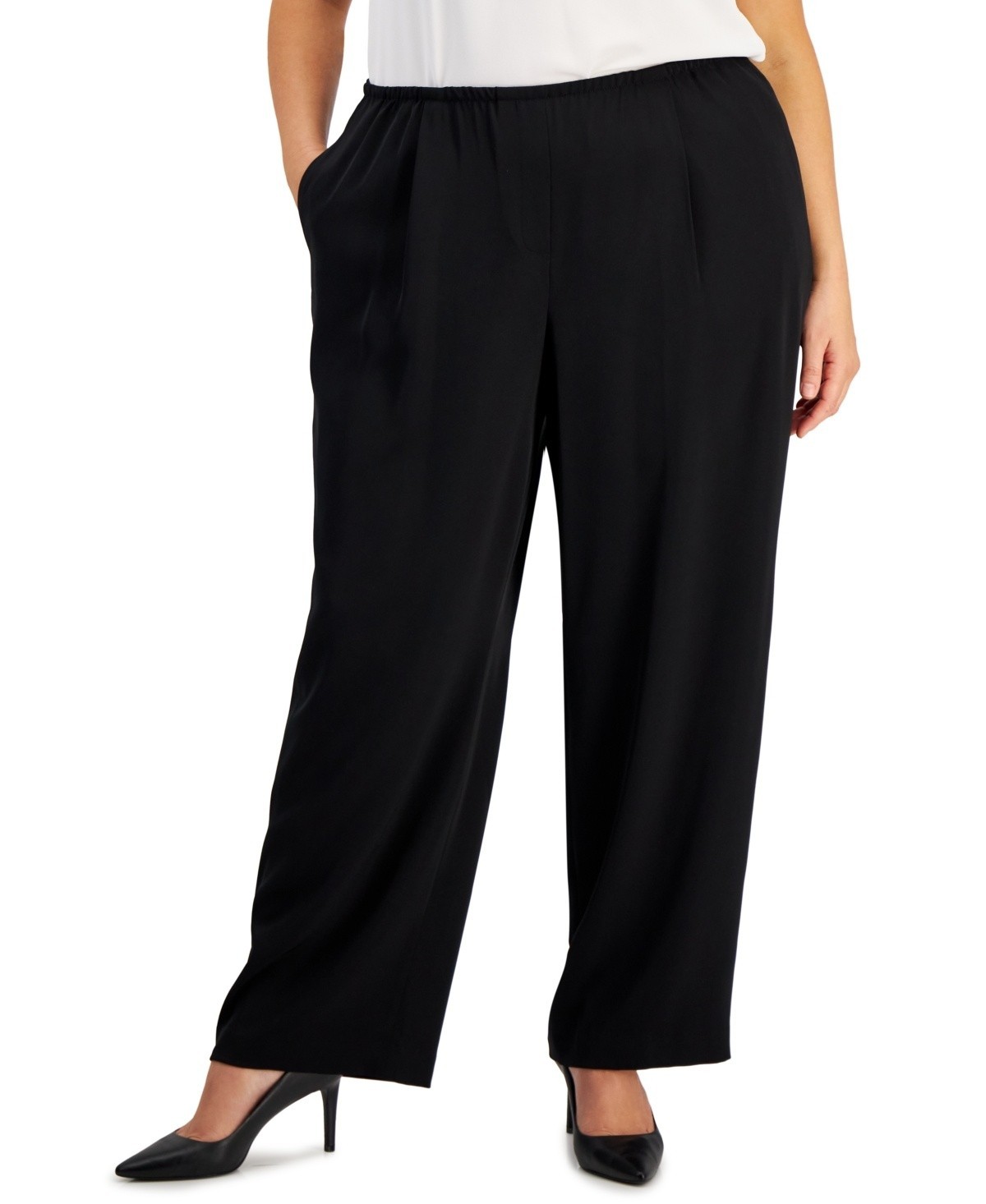 Kasper Plus Size Pull-On Wide-Leg Polyester pockets Pants Black Size 1X $99 SALE Kasper Plus Size Pull-On Wide-Leg Polyester pockets Pants Black Size 1X $99 SALE