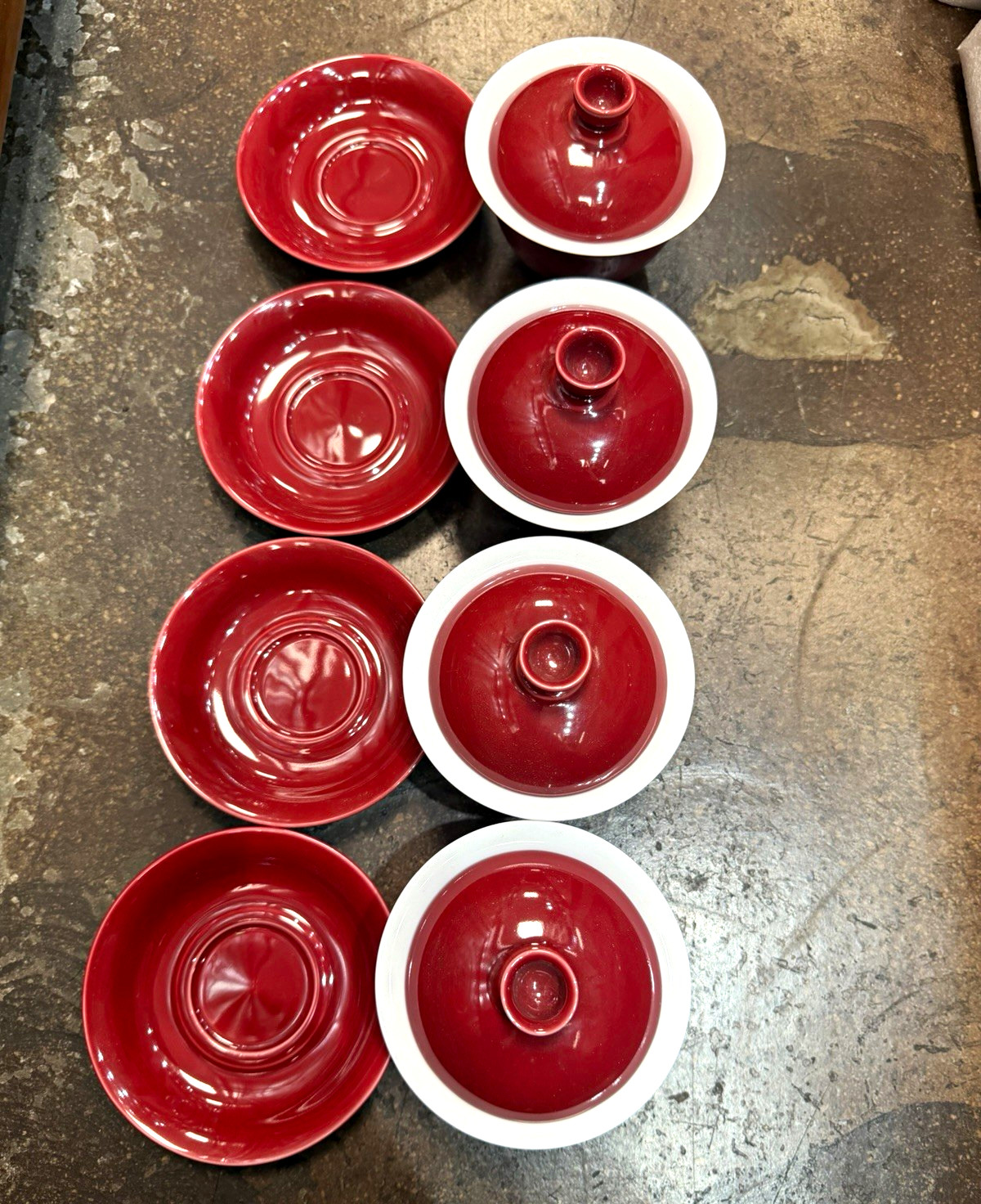 Chinese Red Porcelain Gaiwan Set, Fu Lu Shou Xi 4pcs Teacup for Tea Ceremony