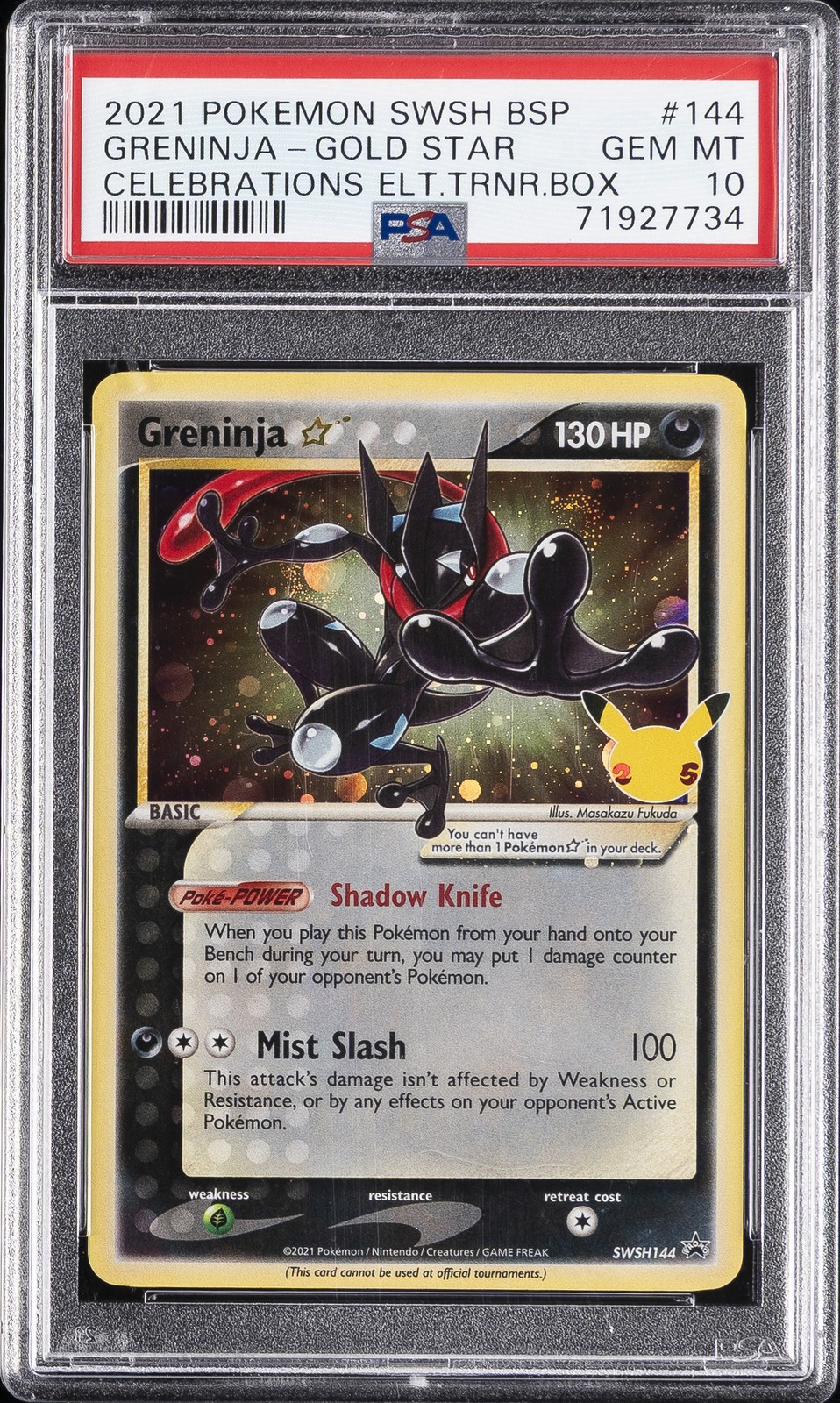 Pokemon Greninja-Gold Star Swsh Black Star Promo 144 Celebrations ETB PSA 10 Pokemon Greninja-Gold Star Swsh Black Star Promo 144 Celebrations ETB PSA 10