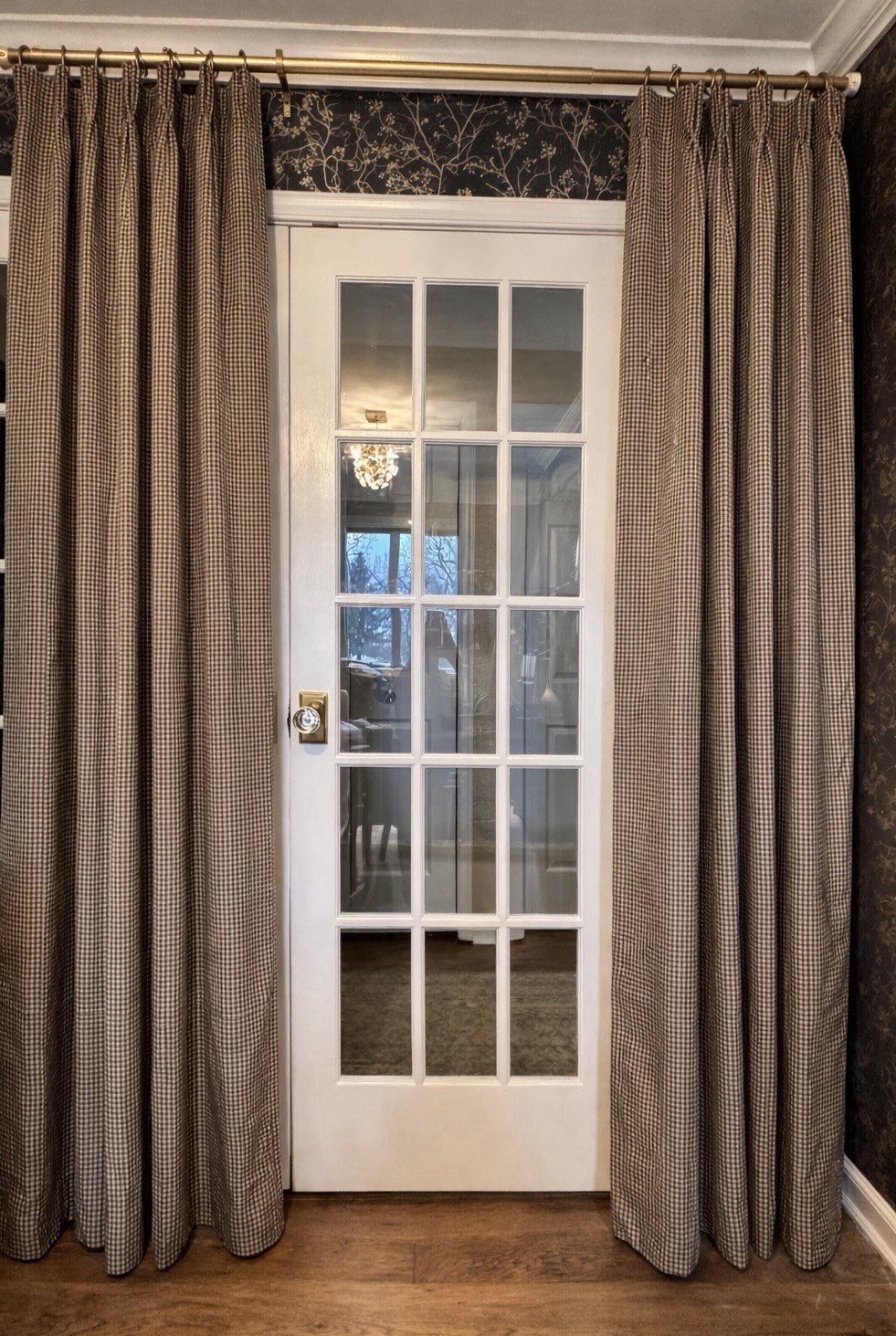Custom Drapes Black Tan Gingham Pinch Pleat Lined Pair 28x84 Curtains Side Panel