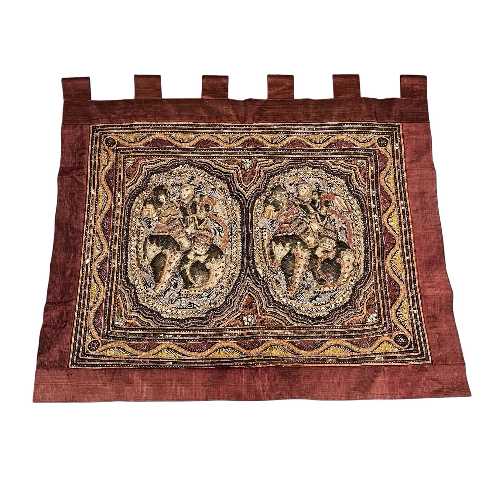 Vintage Burmese Kalaga Double Tapestry 31” X 39”