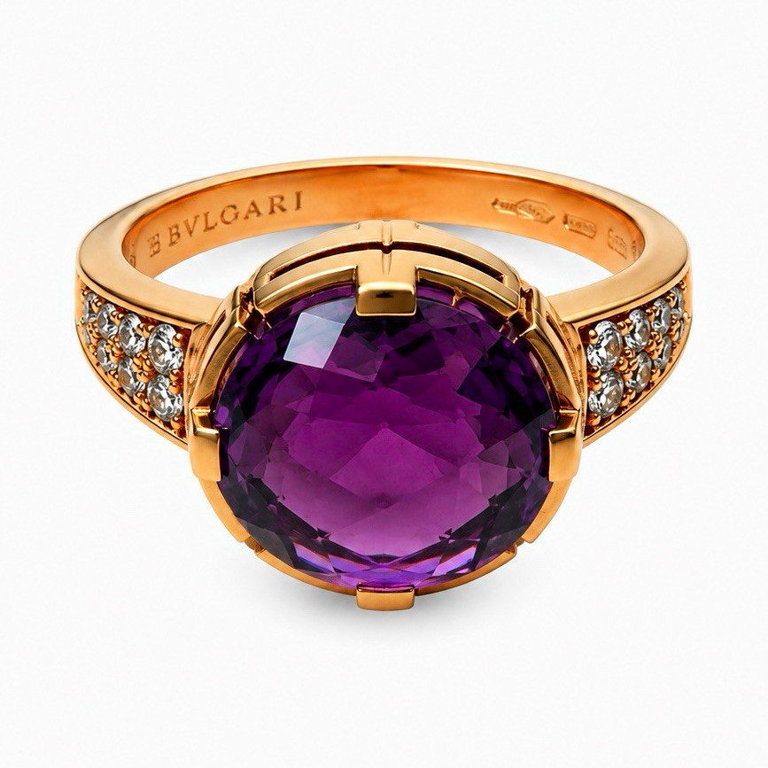 Bvlgari 18K Rose Gold Parentesi Amethyst Diamond Accent Ring Size 6 Signed Bvlgari 18K Rose Gold Parentesi Amethyst Diamond Accent Ring Size 6 Signed