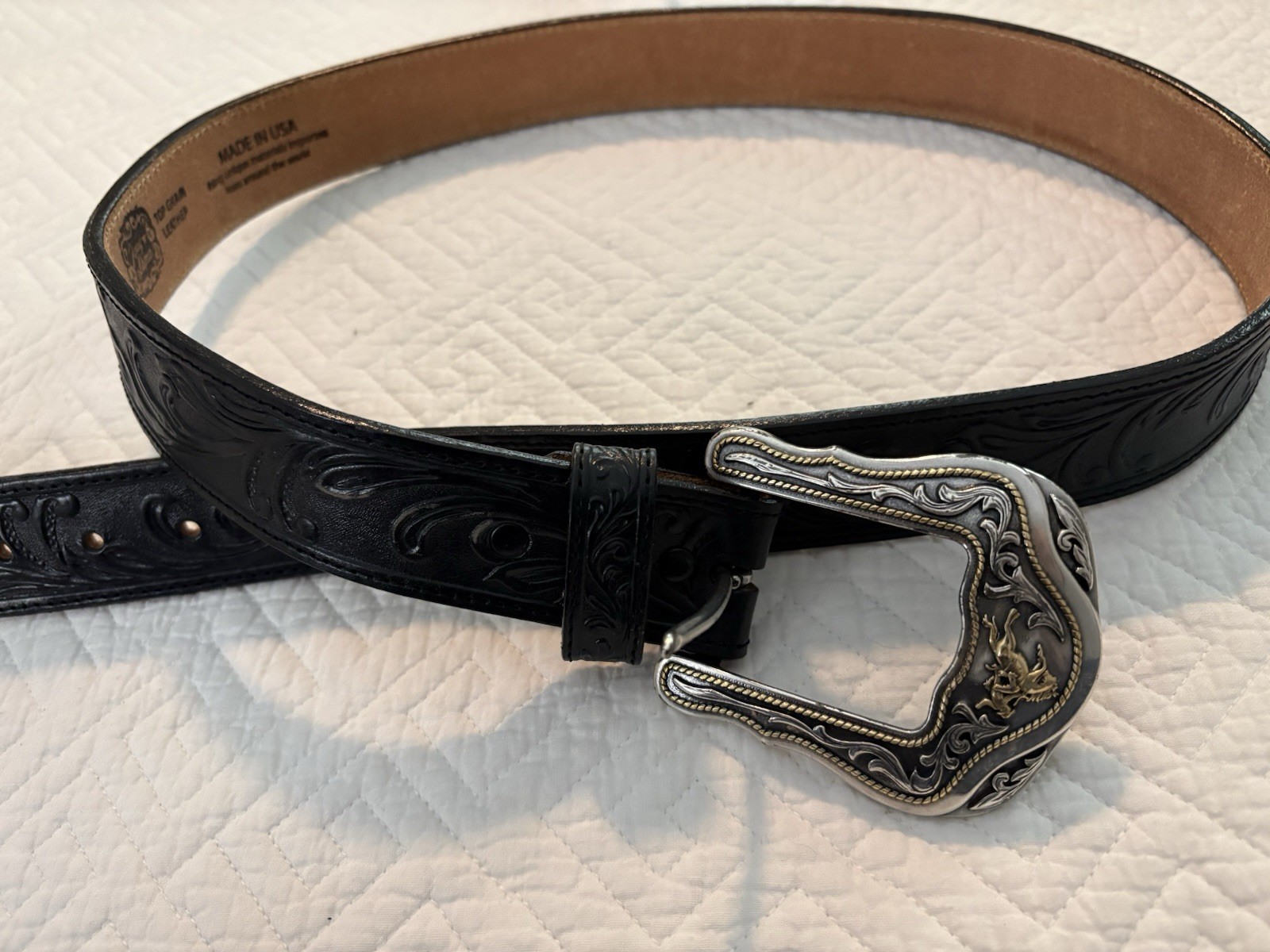 Vintage Tony Lama Black Leather Belt 42 C41513