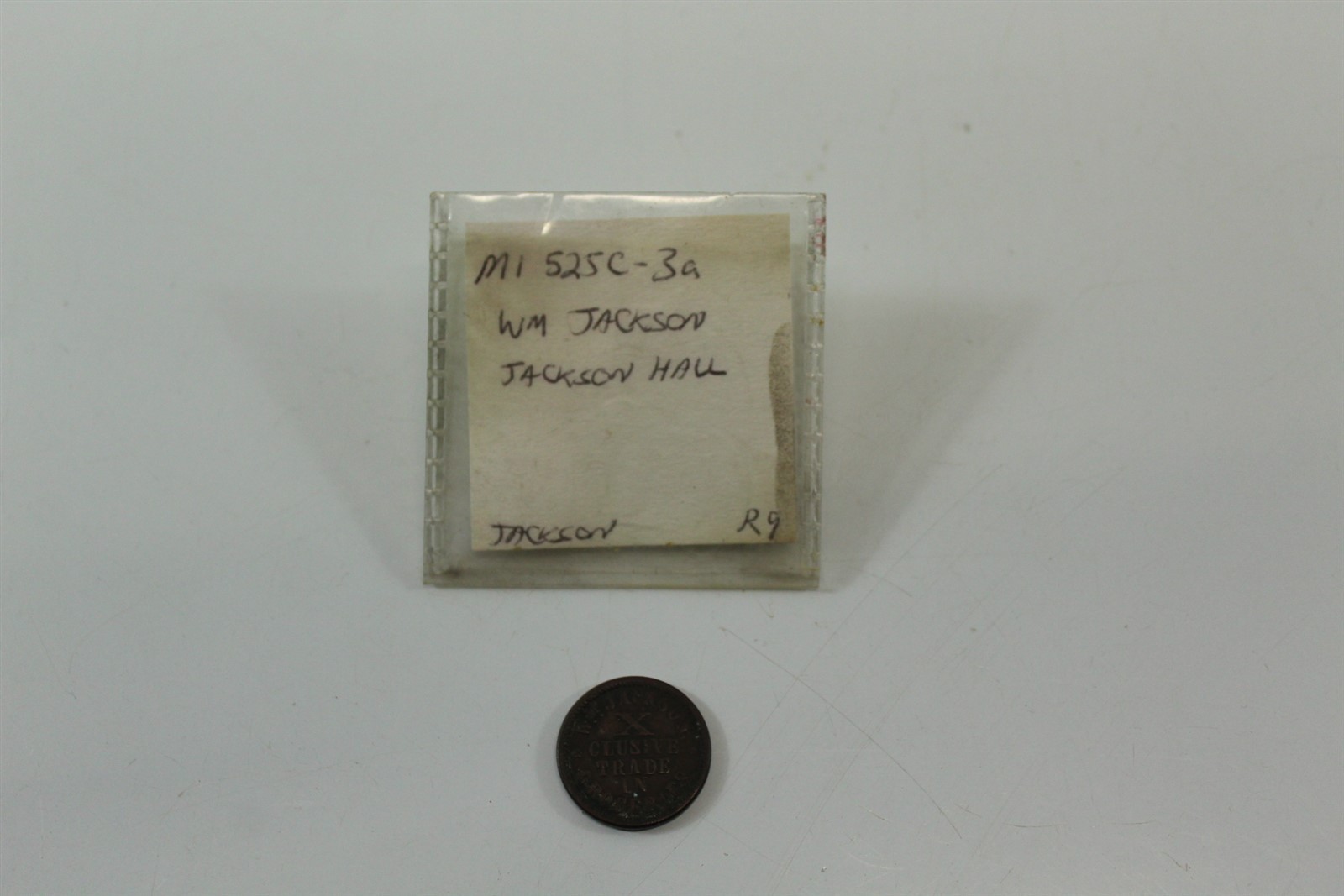 Antique 1863 W.M. Jackson Groceries X-Clusive Trade Coin Jackson Hall 