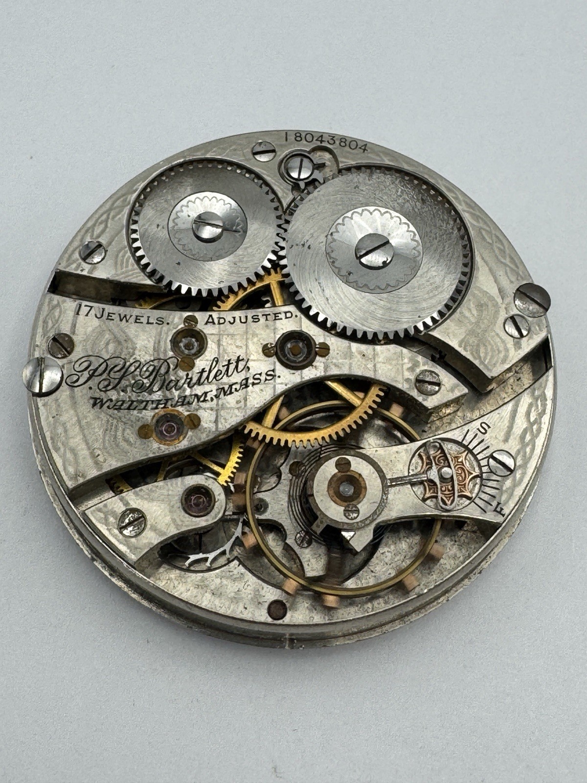 Vintage Waltham 16s 17J PS Bartlett Model 1908 Pocket Watch Movement - Runs