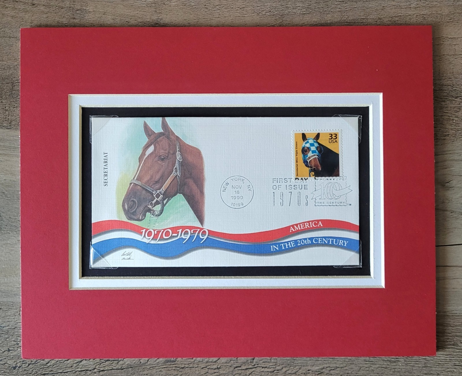 SECRETARIAT - HORSE RACING 1973 TRIPLE CROWN WINNER - FRAMEABLE STAMP ART - 1534