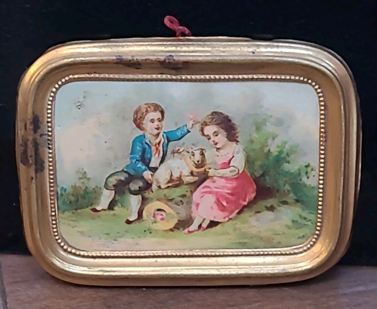 Antique German Erhard & Sohne Dollhouse Wall Frame Art Picture Children Playing