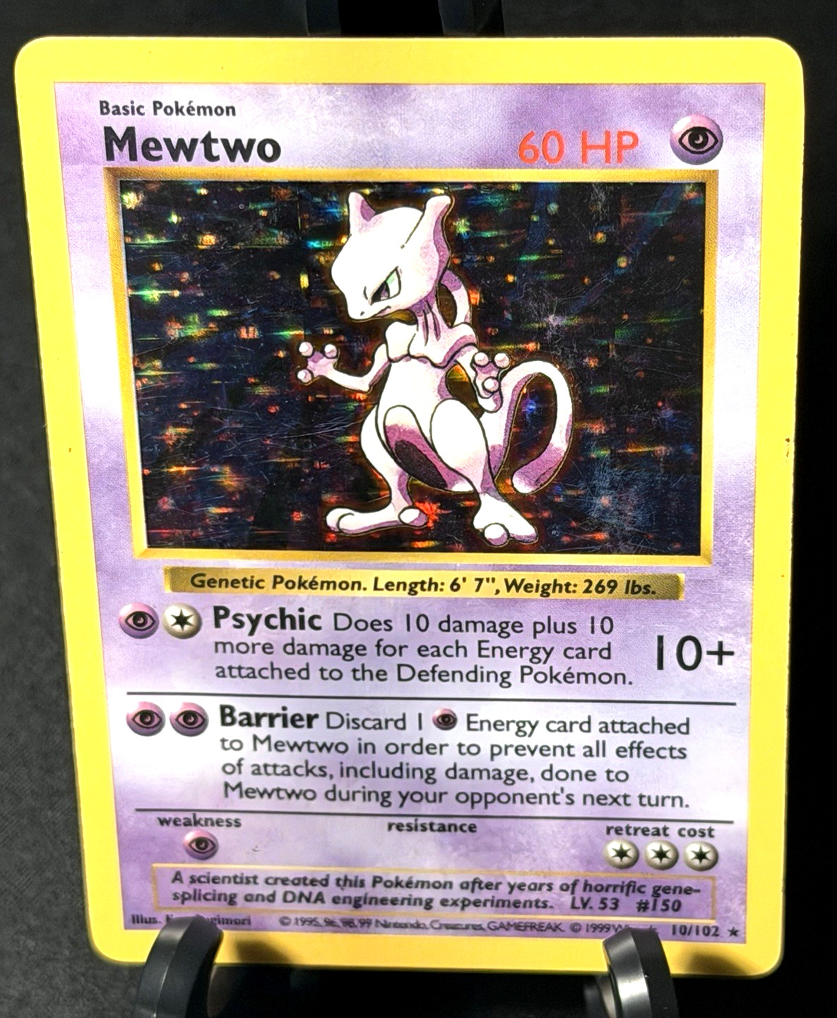 Pokemon Mewtwo 10/102 Base Set Shadowless Holo Rare  1999 LP MP