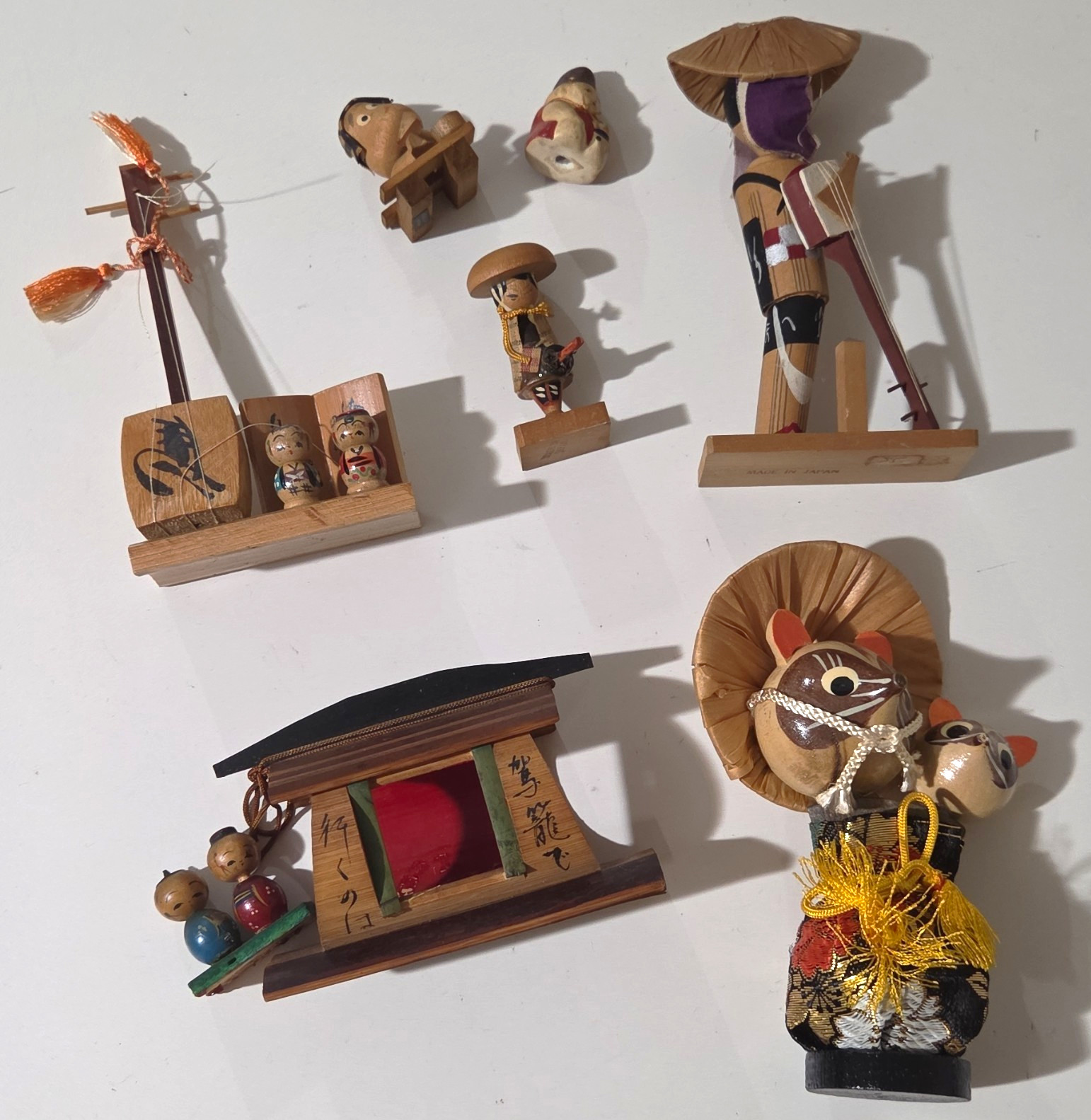 Vintage Japanese Made in Japan Mini Wooden Figurines Lot of 7 Miniatures