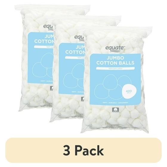 Equate Jumbo Cotton Balls, 400 Count each. (3 Pack)