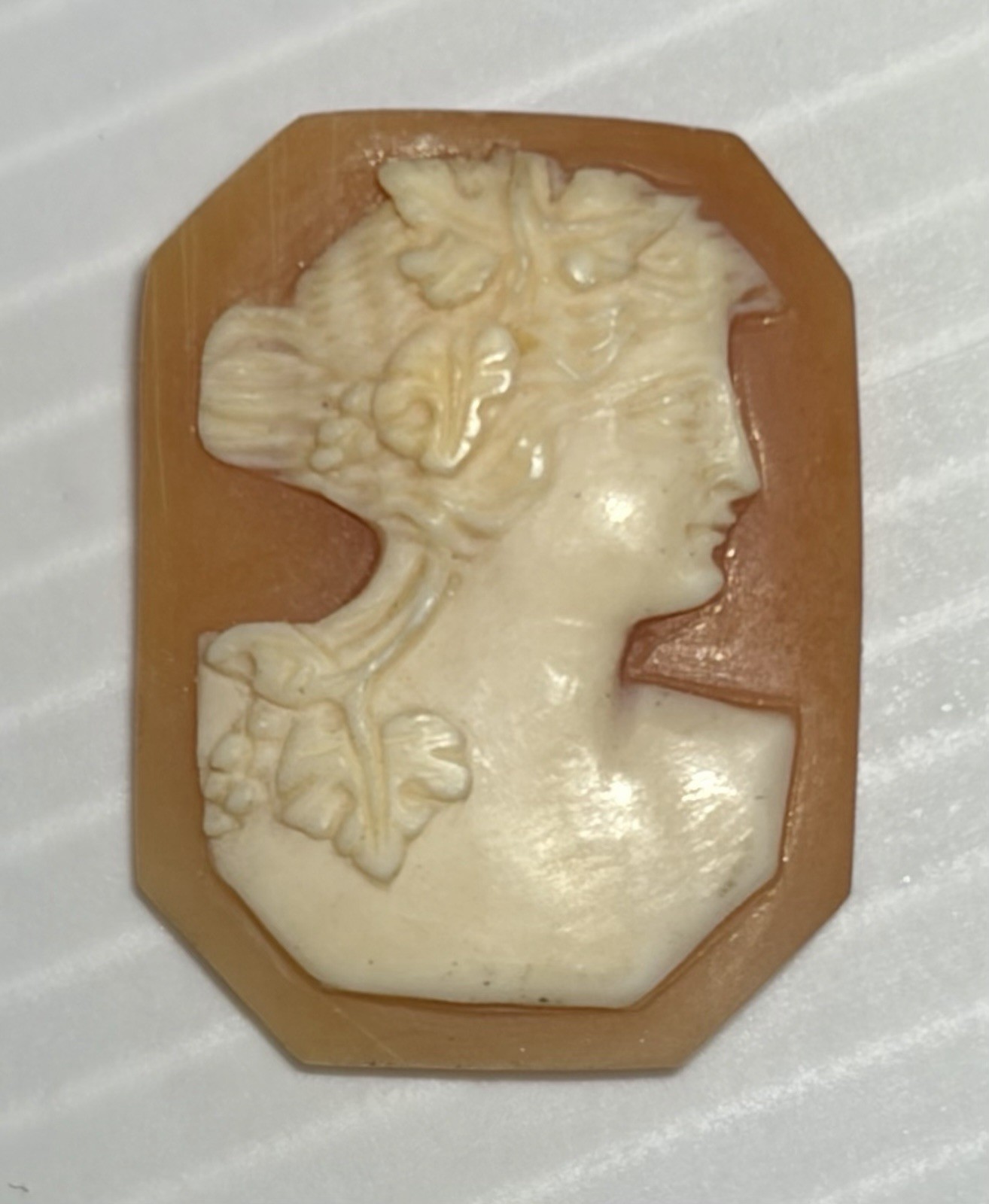 Antique Vintage Carved PORTRAIT Shell Truncated Rectangle Cameo UNSET