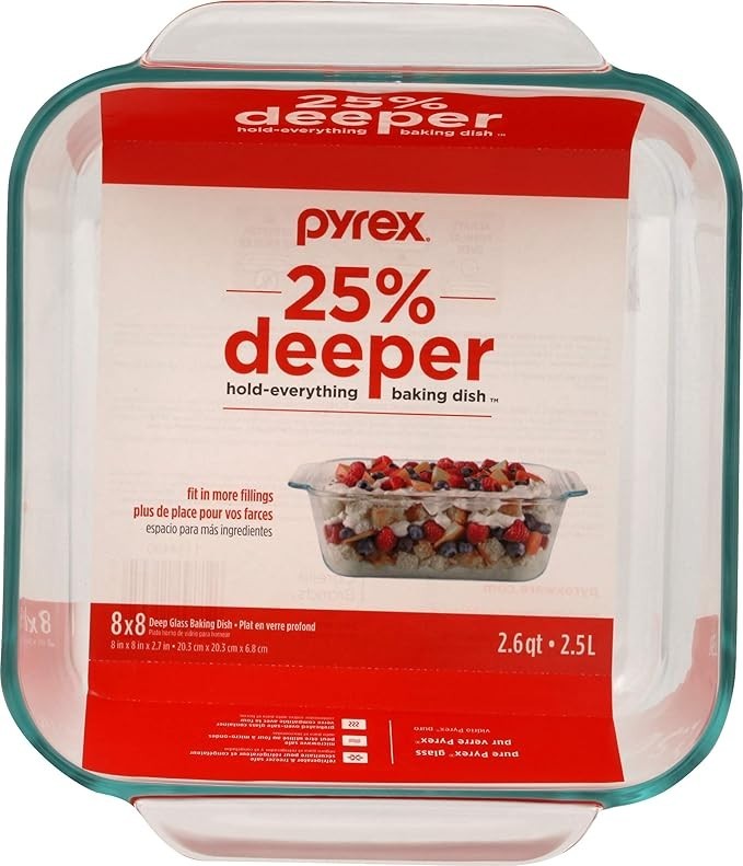 Pyrex Basics Baking Dish 8”x8” Square Clear Glass 2 Qt Pyrex Basics Baking Dish 8”x8” Square Clear Glass 2 Qt
