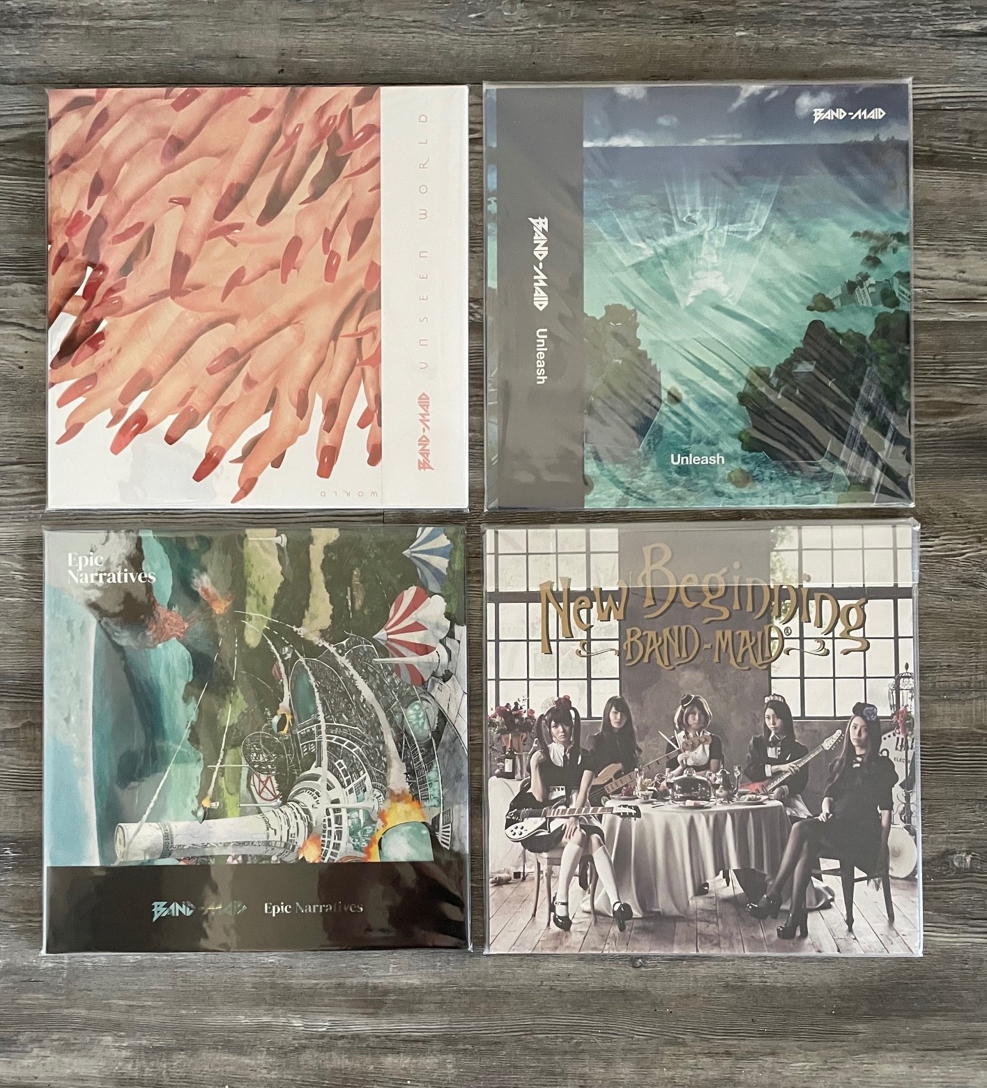 BAND-MAID VINYL, UNSEEN WORLD, UNLESH, EPIC NAR, NEW BEGINNING, SEALED  EXTRAS