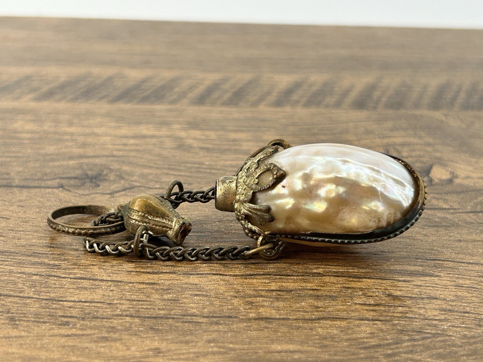 Victorian Chatelaine Snuff Perfume Bottle Antique Mother of Pearl Shell, Brass Victorian Chatelaine Snuff Perfume Bottle Antique Mother of Pearl Shell, Brass