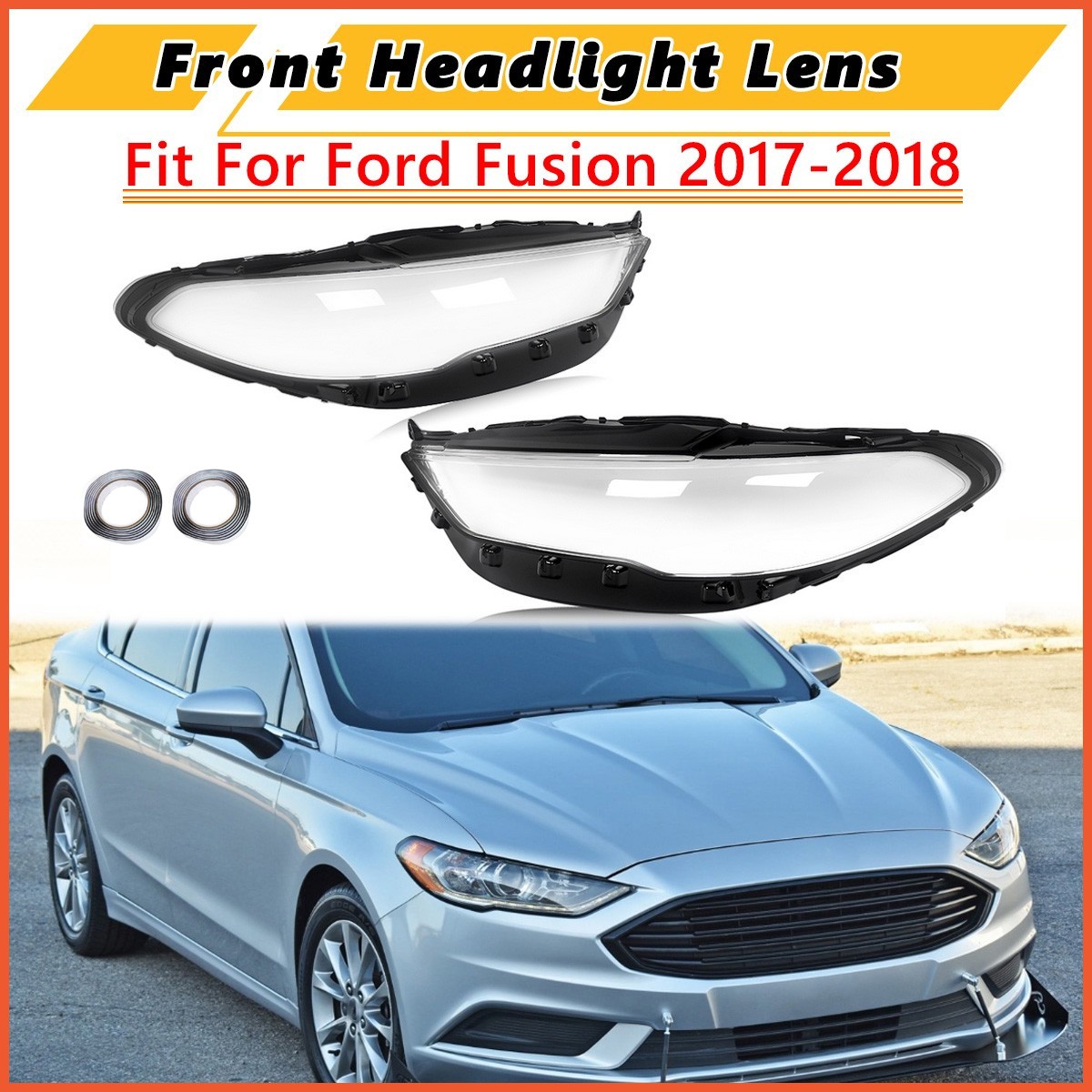 Front Headlight HeadLamp Lens Cover Shell Pair Fits For 2017 2018 Ford Fusion