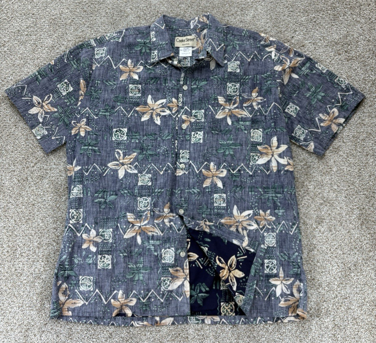 Vintage Cooke Street Honolulu Aloha Shirt Mens L Blue Plumeria Reverse Print USA Vintage Cooke Street Honolulu Aloha Shirt Mens L Blue Plumeria Reverse Print USA