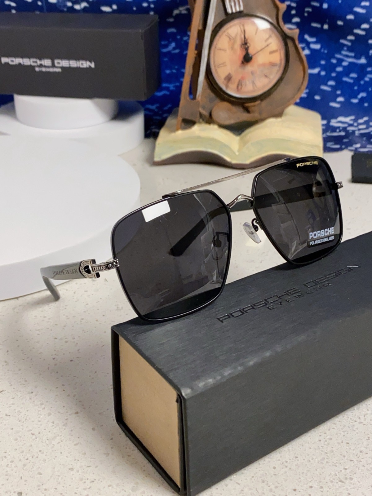 Porsche Design Square Polarized Sunglasses Double Bridge Black Lens Unisex Porsche Design Square Polarized Sunglasses Double Bridge Black Lens Unisex