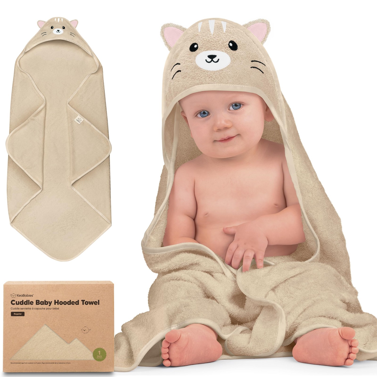 KeaBabies Hooded Baby Towel Newborn Cat 35x35