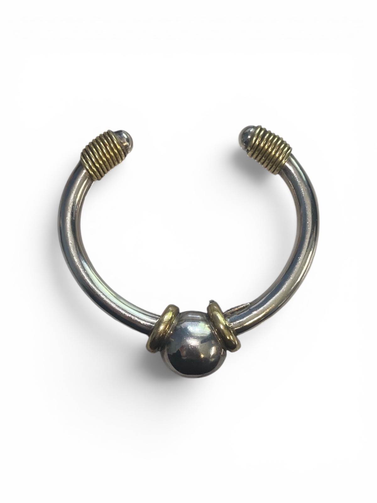 intage Mexico 925 Sterling Silver Mixed Metal Modernist Cuff Bracelet (A34)