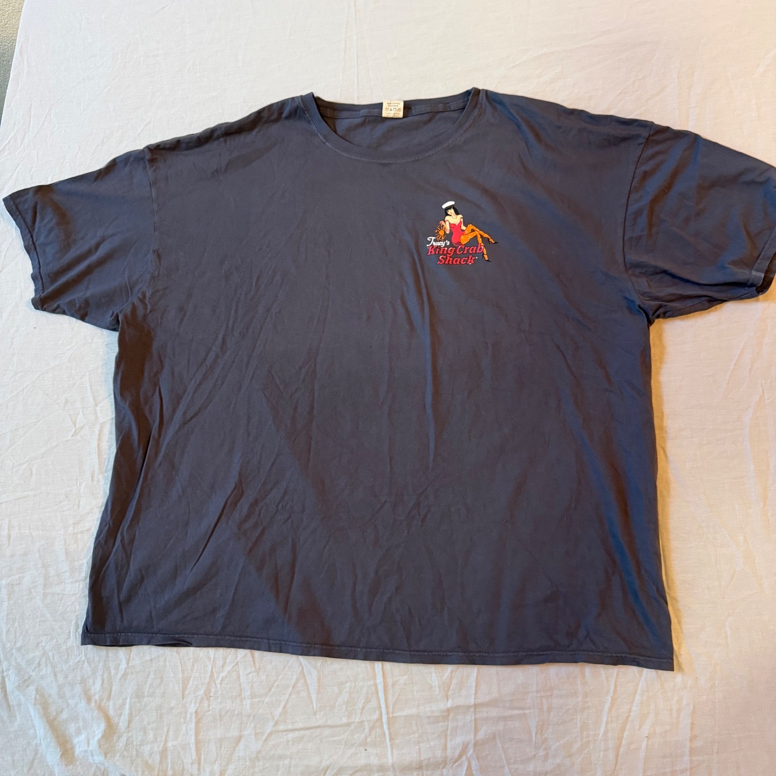 Blue 84 Tracy\'s King Crab Shack Graphic T-Shirt Size 3XL Gray Juneau Alaska