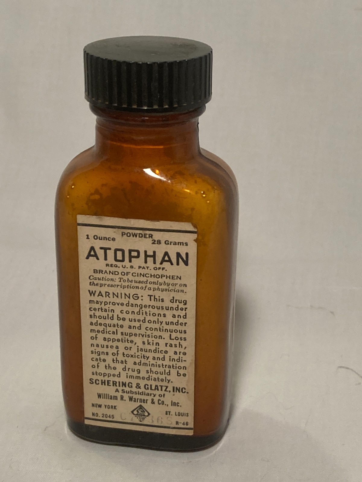 c1940s Atophan brand of Cinchophen Schering & Glatz Inc. William R. Warner Co.