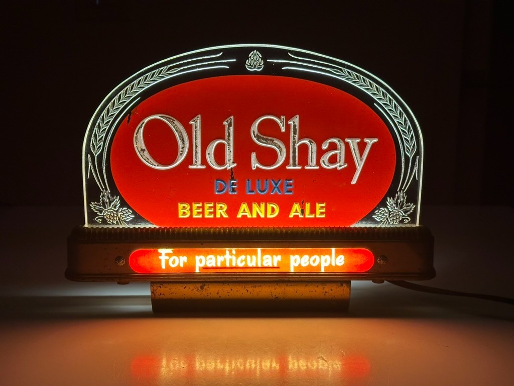 VTG 1940s Old Shay Beer Ale Reverse Glass Lighted Sign Price Bros Fort Pitt