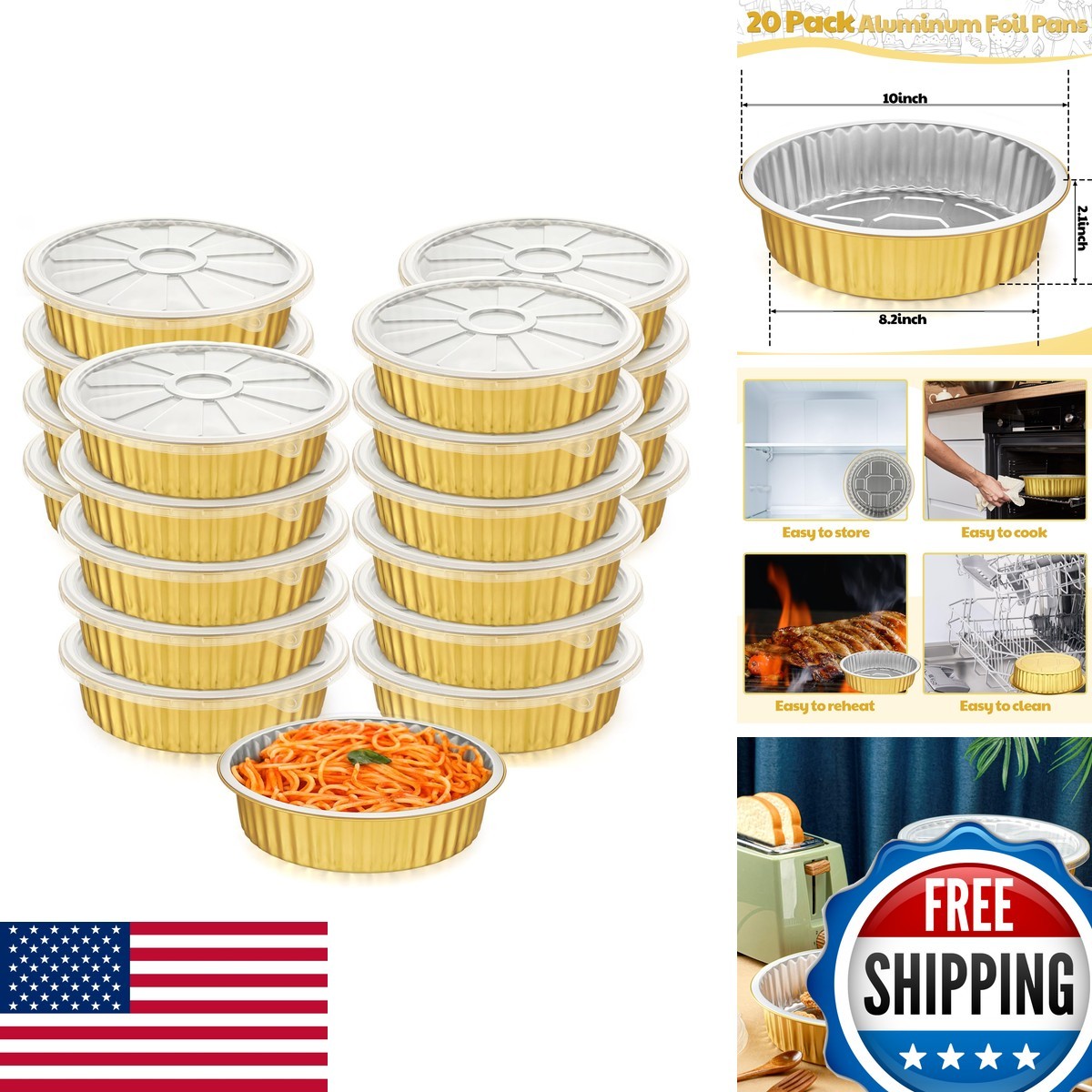 Zhehao 20 Pcs Aluminum Foil Pans Lids 2x Thicker Heavy Duty 68 Oz Gold