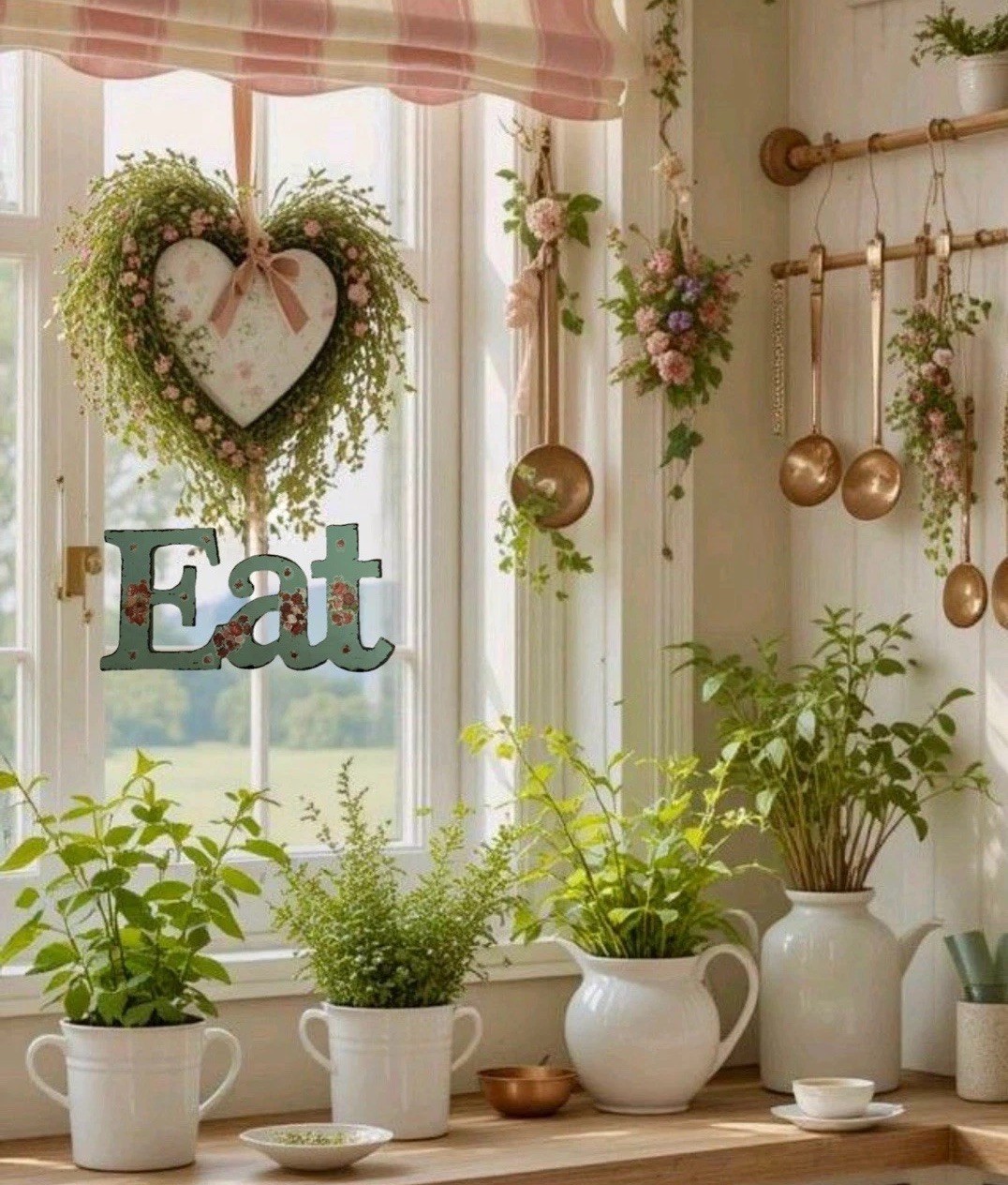 VTG French Old Country Roses Eat Sign Hanging Art Kitchen Wall Decor shabby chic