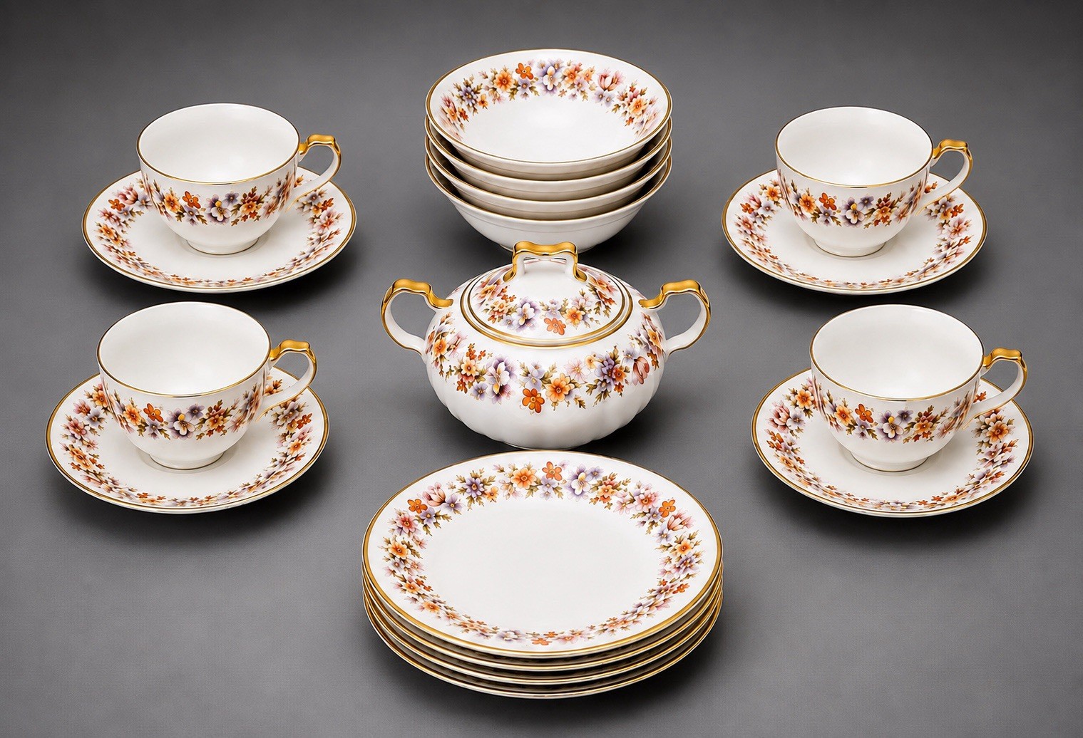c1900 Haviland Limoges France Schleiger Floral 4-Place Setting Appetizers Coffee