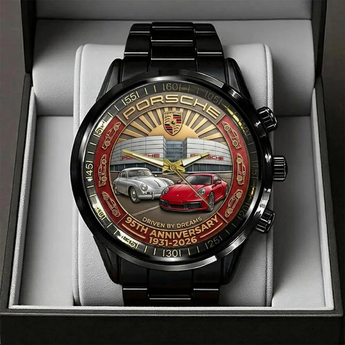 Porsche 95th Anniversary Watch 1931-2026 Black Stainless Steel Men's Gift