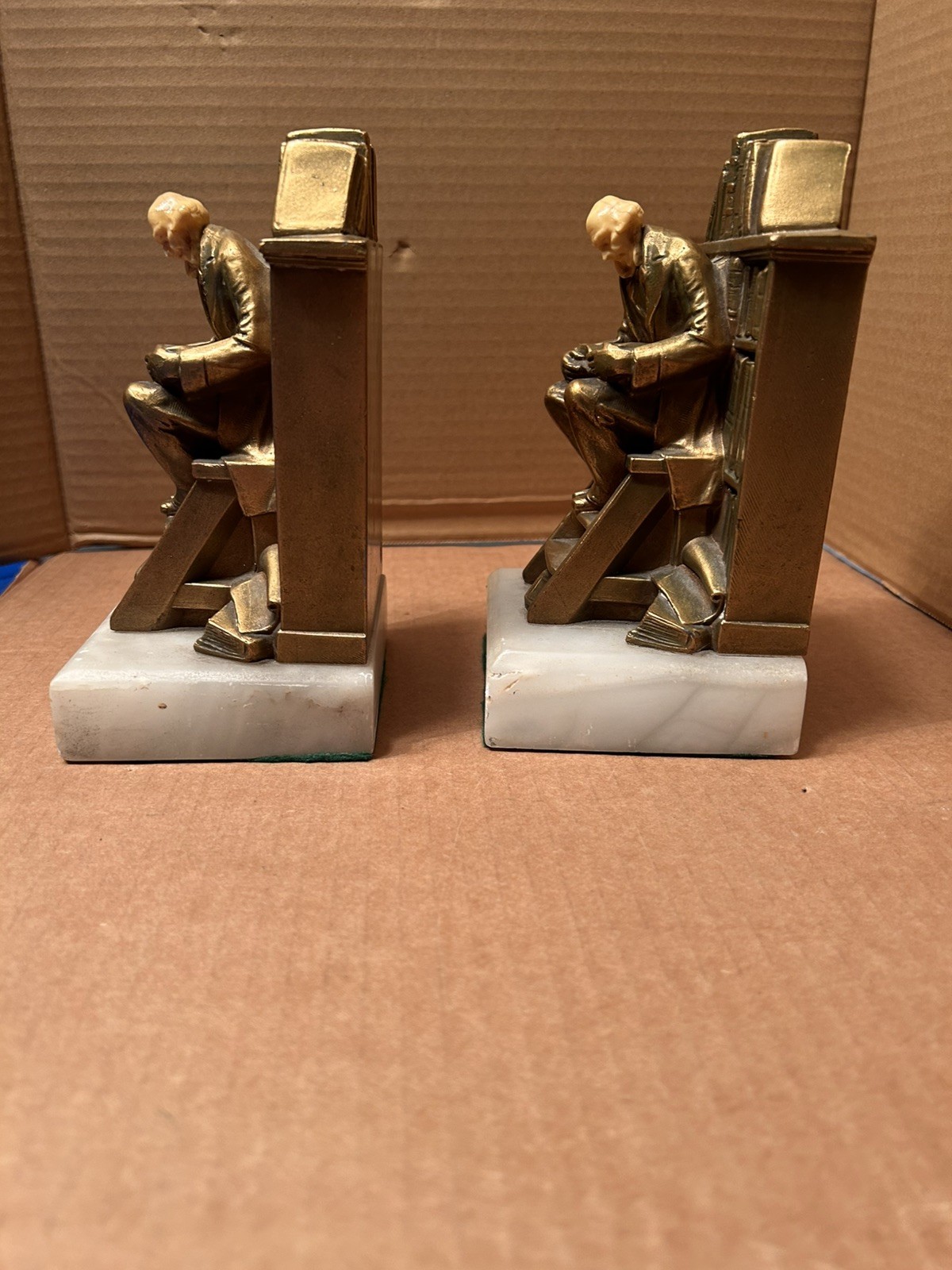Vintage Vintage J. B. Hirsch  1932 Copper Marble Cellist Pair of Bookends Nice