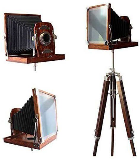 Vintage Style Wooden Camera on Tripod Antique Collectible Floor Home Décor Prop