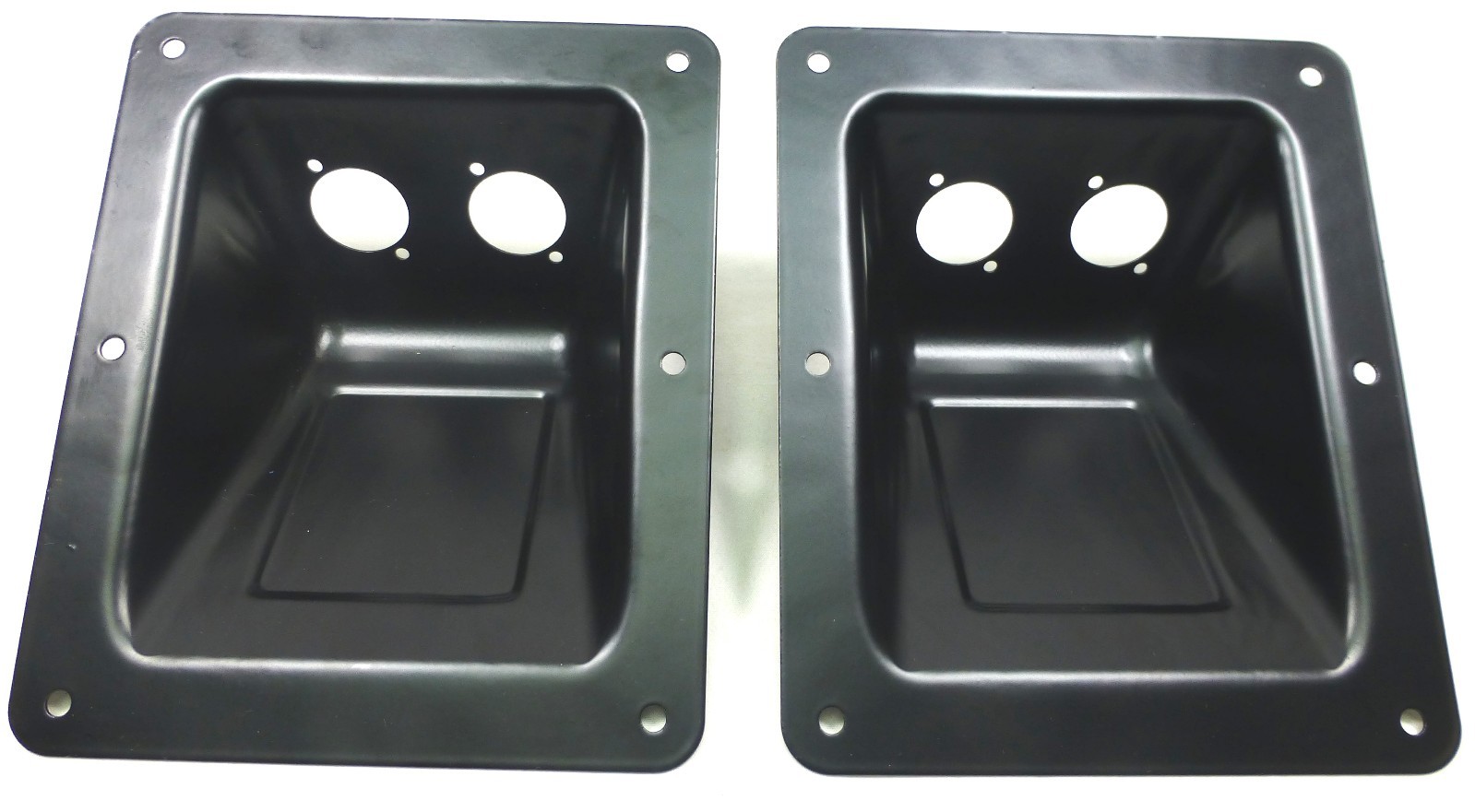 (2) Two Black Large Recessed Dish Plates for Speakon or XLR Connectors. 