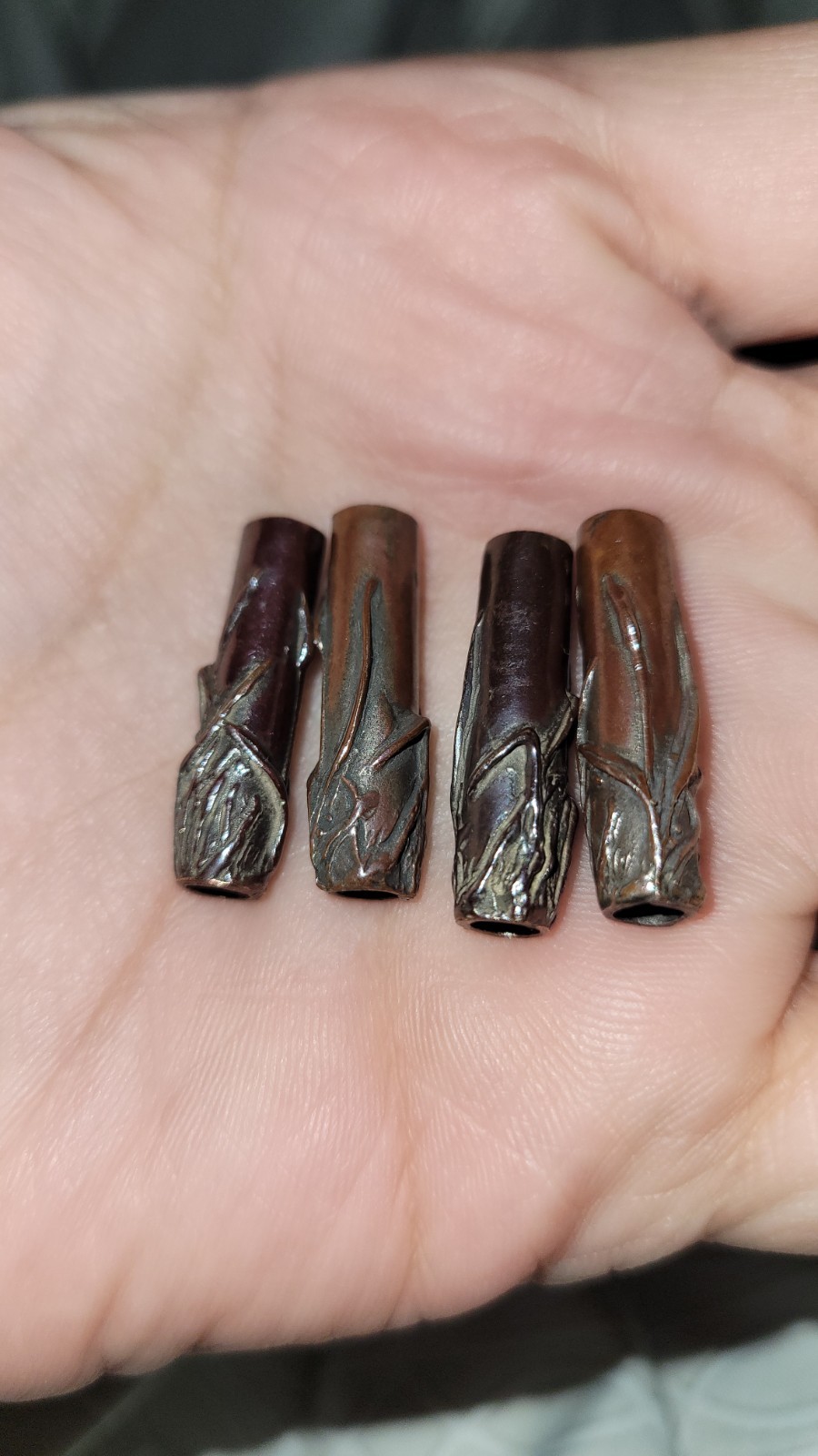 4x Rare Vintage 1990s Robert Bob Burkett Shibuichi Cast Silver Reeds Tube Beads