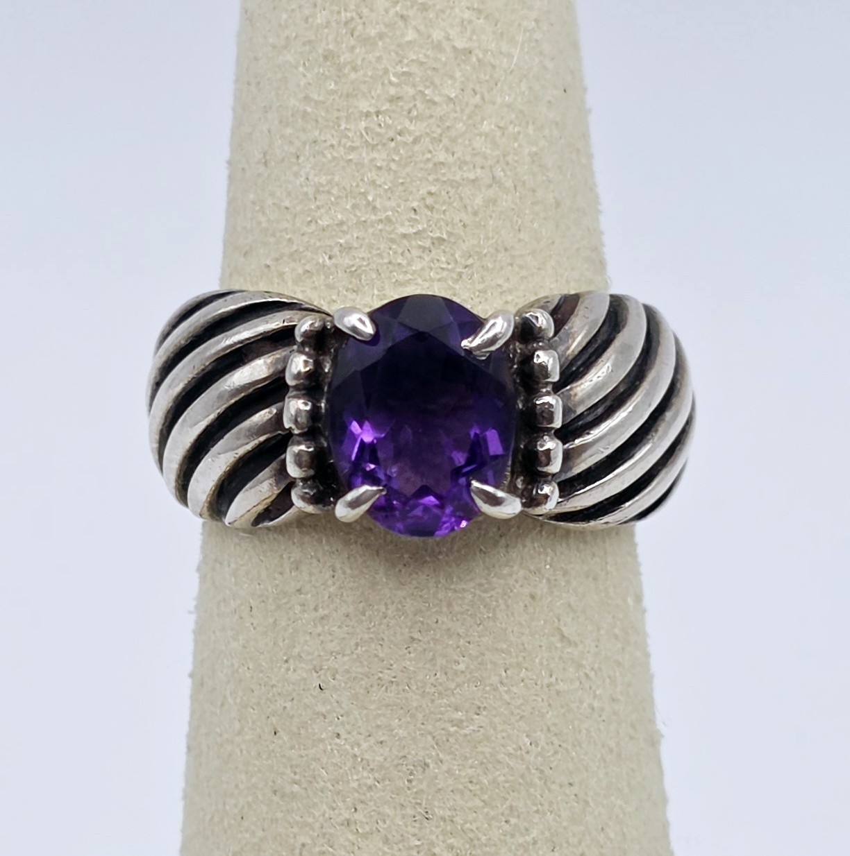 RARE Retired Silpada Amethyst Sterling Silver Ring R1273 Sz 6 Vintage Wide Twist