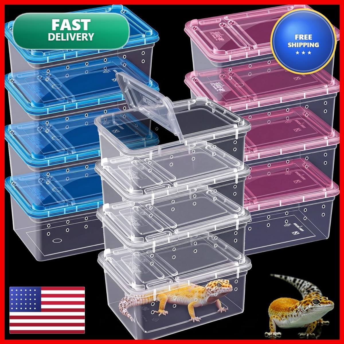 Novabright 12 Pcs Plastic Reptile Terrariums Vented Holes 6.5 x 4.53 x 2.56 Inch