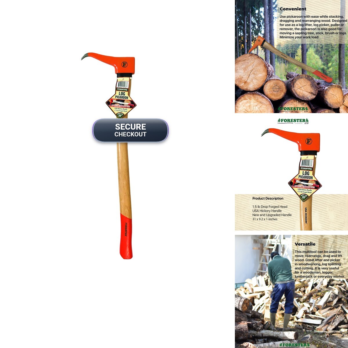 FORESTER Pickaroon Logging Tool 28in USA Hickory Handle Hookaroon FORESTER Pickaroon Logging Tool 28in USA Hickory Handle Hookaroon