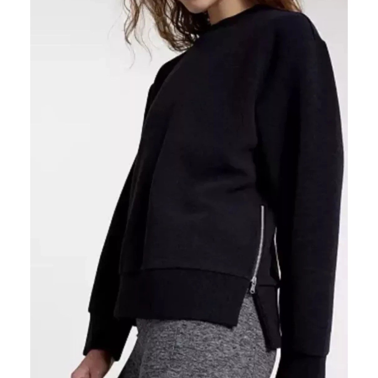 Calia Womens XL Sweatshirt Black Elevate Ottoman Side Zip Ribbed
